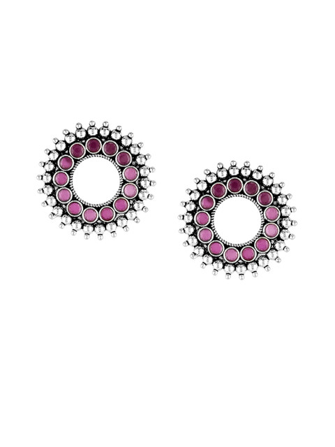 

Adwitiya Collection Silver-Plated & Pink Oxidised Circular Studs