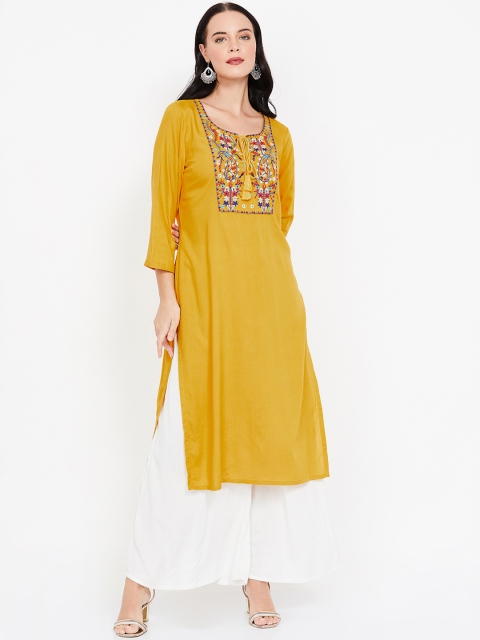 

Melange by Lifestyle Women Mustard Yellow & Red Yoke Design Straight Kurta