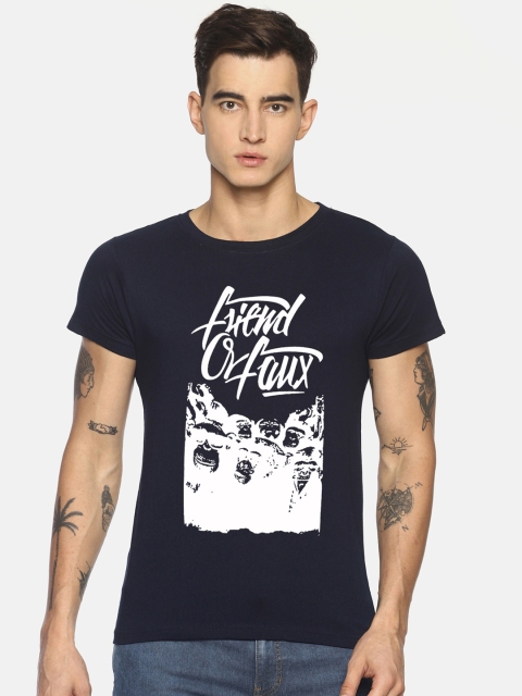 

Le Bison Men Navy Blue Printed Round Neck T-shirt