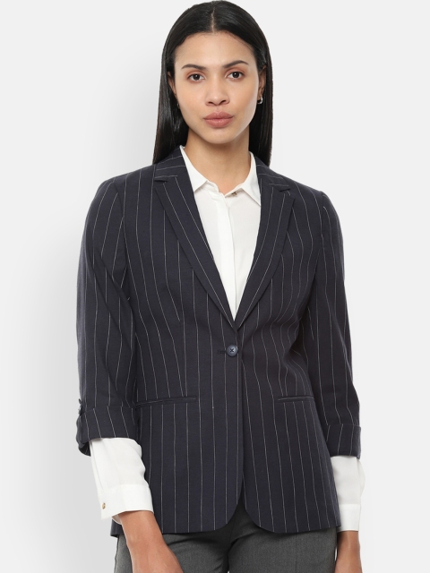 

Van Heusen Woman Navy Blue Striped Single-Breasted Casual Blazer