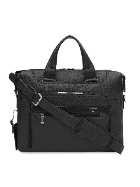 

Da Milano Unisex Black Textured Leather Laptop Bag