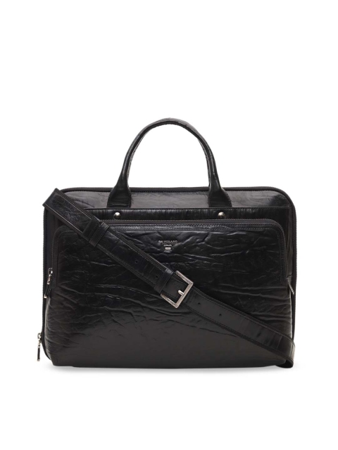 

Da Milano Men Black Textured Leather Laptop Bag