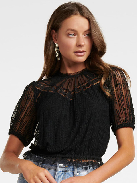 

Forever New Women Black Self Design Blouson Top