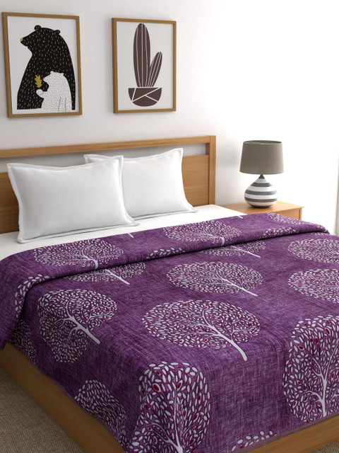 

A Homes Grace Purple & White Tree Print Mild Winter 350 GSM Double Bed Flannel Blanket