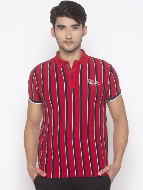 

Globus Men Red & Black Striped Polo Collar T-shirt