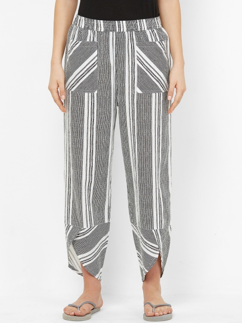 

Mystere Paris Women Grey & White Striped Lounge Pants