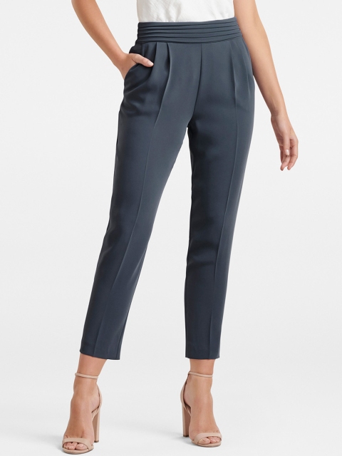 

Forever New Women Blue Tapered Fit Solid Peg Trousers
