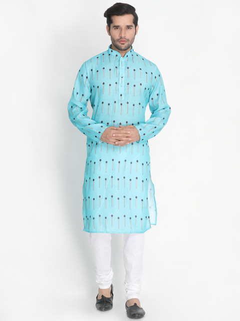 

VASTRAMAY Men Blue & White Printed Kurta with Pyjamas