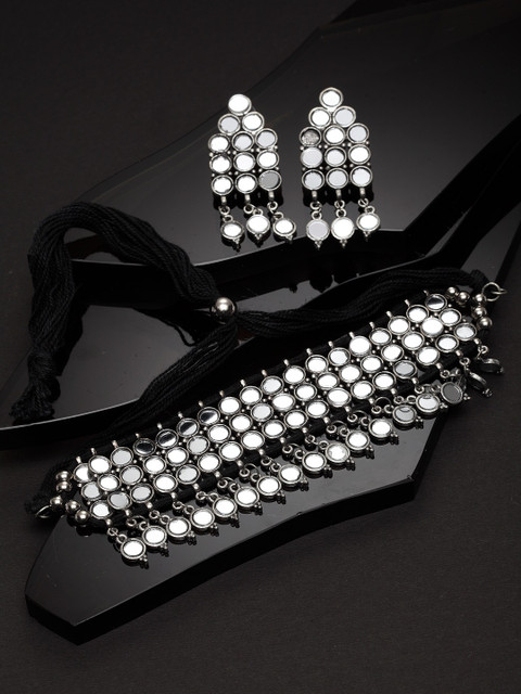 

PANASH Silver-Plated & White Mirror Embellished Jewellery Set