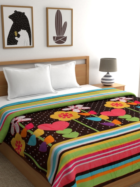 

A Homes Grace Green & Black Floral Mild Winter 350 GSM Double Bed Flannel Blanket