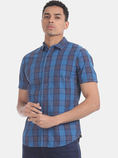 

Colt Men Blue Slim Fit Checked Casual Shirt