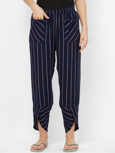 

Mystere Paris Women Navy Blue & White Striped Lounge Pants