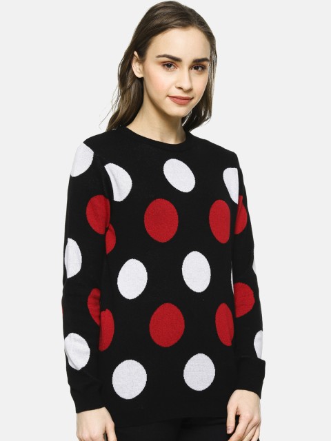 

Campus Sutra Women Black & Red Polka Dots Self Design Sweatshirt