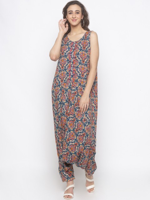 

Globus Women Blue & Orange Low Crotch Printed Basic Jumpsuit