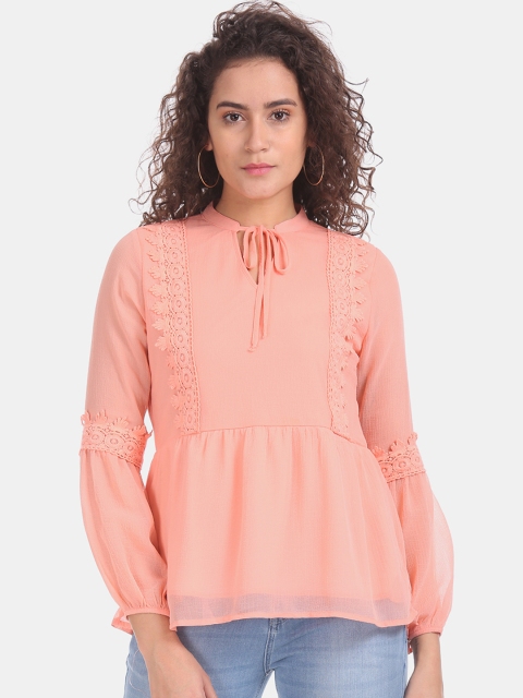

Cherokee Women Peach-Coloured Self Design Peplum Top