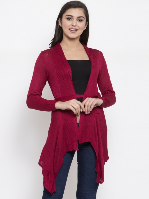 

KLOTTHE Women Maroon Self Design Open Front Shrug