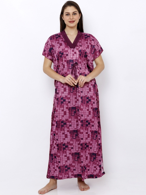 

Pretty Awesome Pink & Navy Blue Checked Kaftan Nightdress