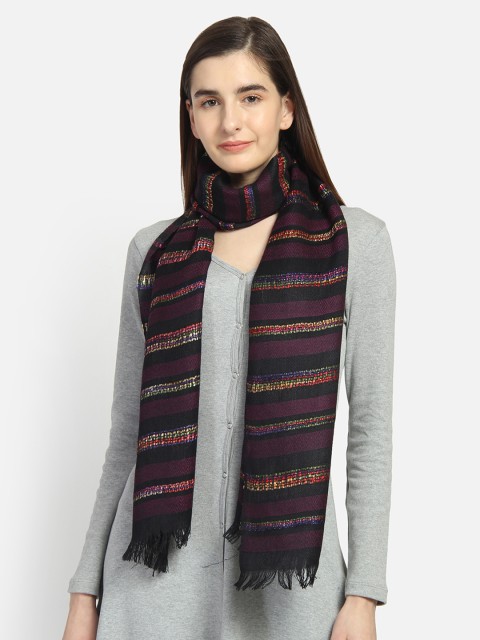 

Anekaant Women Purple & Black Striped Stole