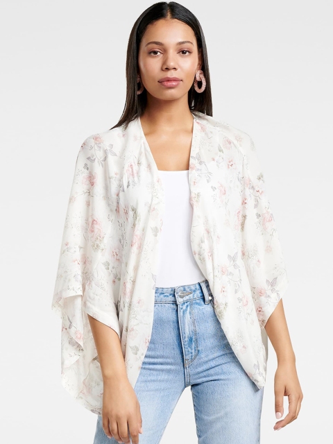 

Forever New Women White & Pink Printed Open Front Shrug