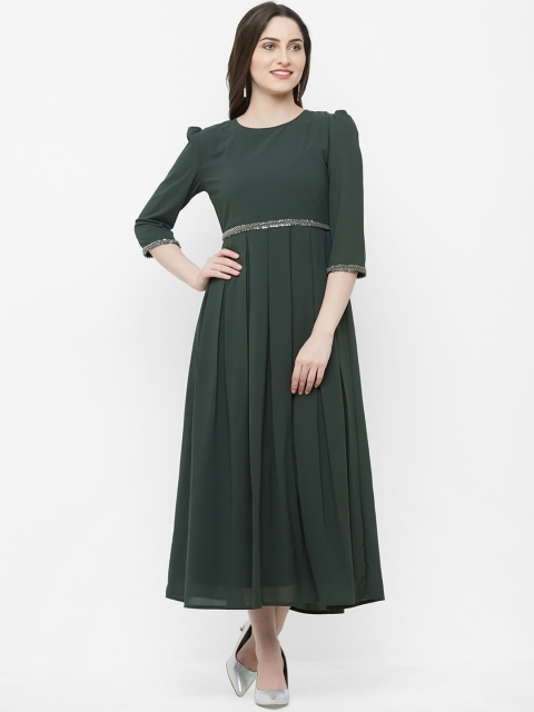 

INDE by MISH Women Green Embellished Fit & Flared Dress