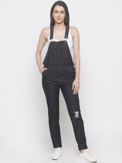 

Globus Women Navy Blue Low Distressed Denim Dungarees