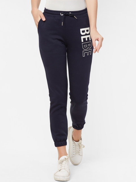 

bebe Women Navy Blue Solid Regular-Fit Logo Joggers