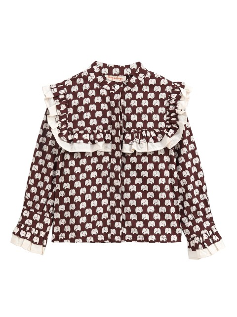 

Hugsntugs Girls Brown & Off-White Printed Shirt Style Top