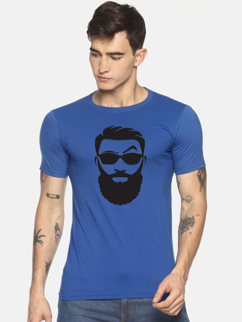 

Le Bison Men Blue & Black Printed Round Neck T-shirt