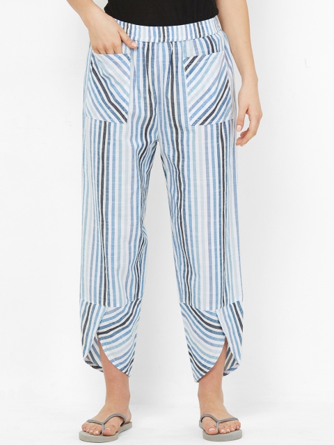 

Mystere Paris Women Blue & White Striped Lounge Pants