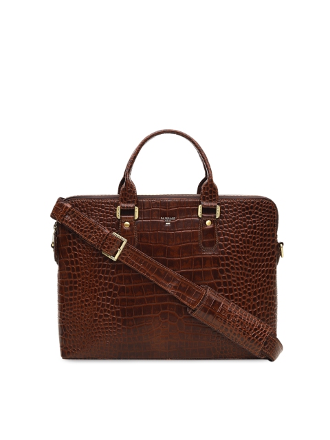 

Da Milano Unisex Brown Crocodile Skin Textured Leather Laptop Bag