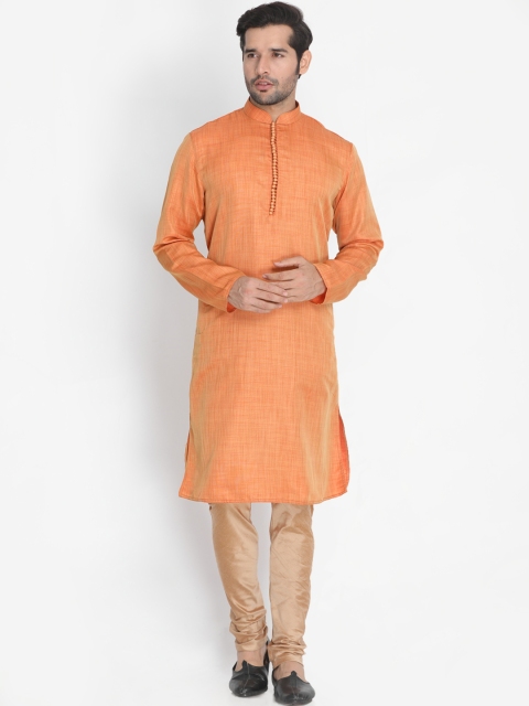 

VASTRAMAY Men Orange & Gold-Toned Solid Kurta with Pyjamas