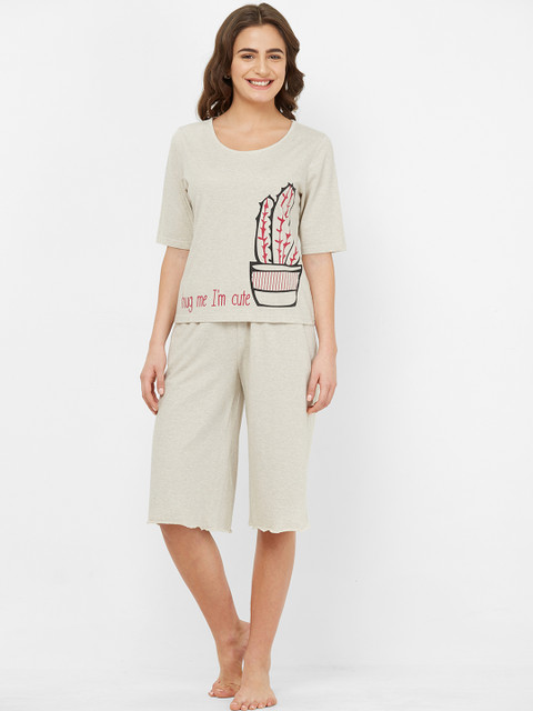 

Mystere Paris Women Beige Printed Night suit