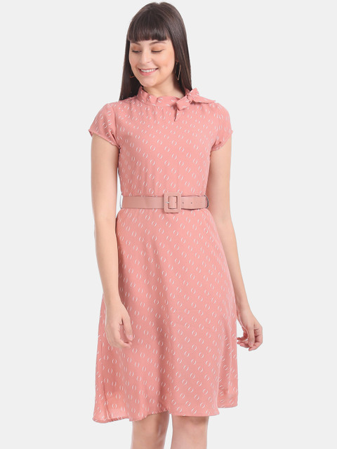 

ELLE Women Pink Printed Fit and Flare Dress