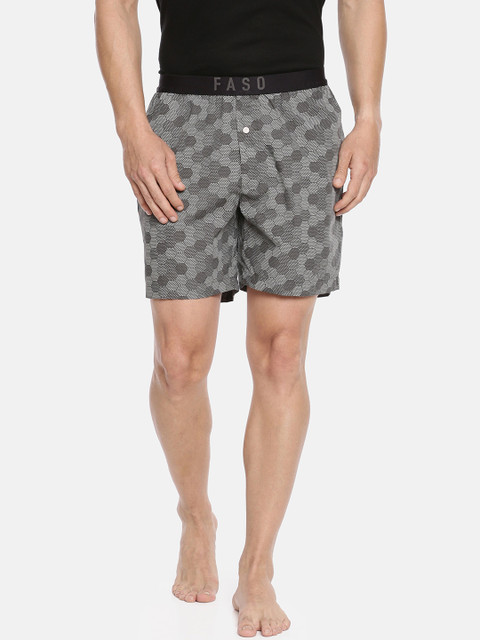 

F A S O Men Grey Printed Organic Pure Cotton Boxers