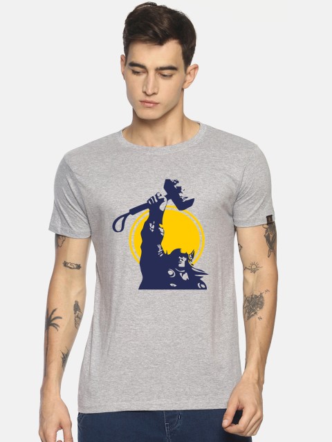 

Le Bison Men Grey & Blue Thor Printed Round Neck T-shirt