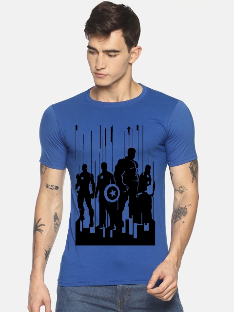 

Le Bison Men Blue & Black Avengers Printed Round Neck T-shirt