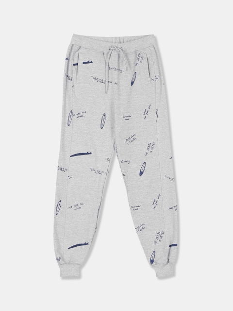 

Cherokee Boys Grey Melange Printed Straight-Fit Joggers