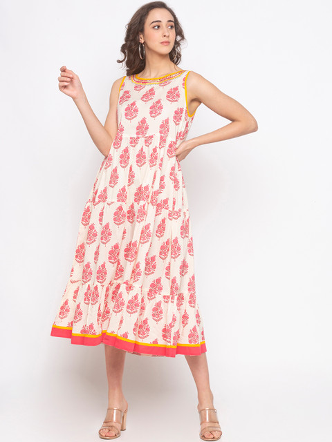 

Globus Women White & Pink Printed Fit and Flare Dress