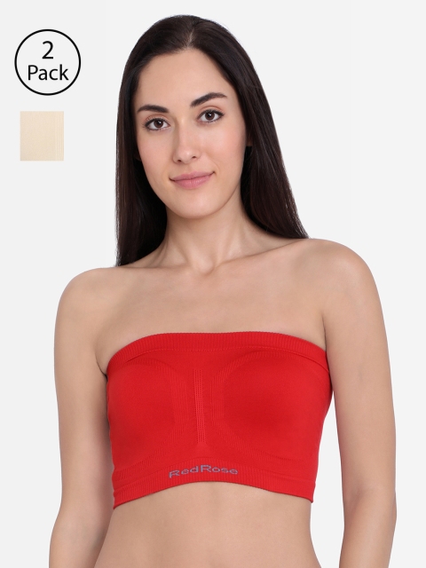 

Red Rose Women Pack of 2 Solid Seamless Top Tube Camisoles, Beige
