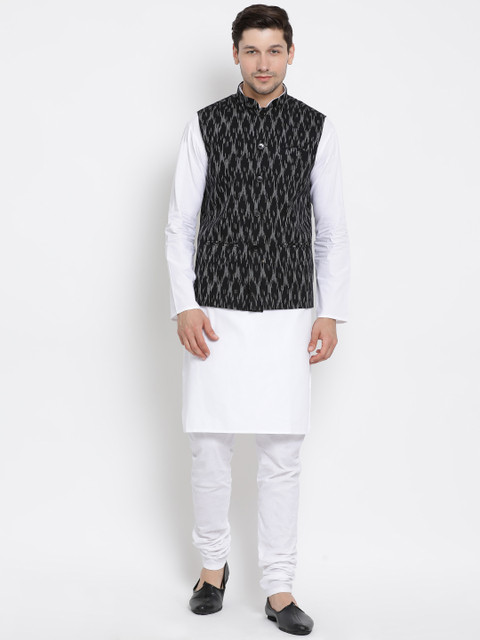

VASTRAMAY Men White & Black Solid Kurta Set