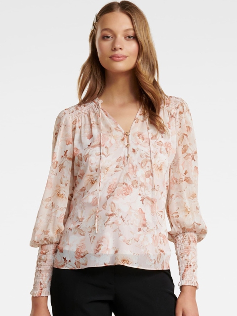 

Forever New Women White Floral Print A-Line Top