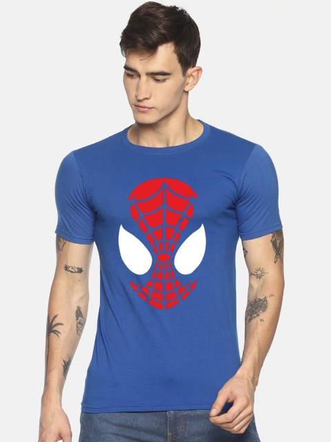 

Le Bison Men Blue Printed Spiderman Round Neck T-shirt
