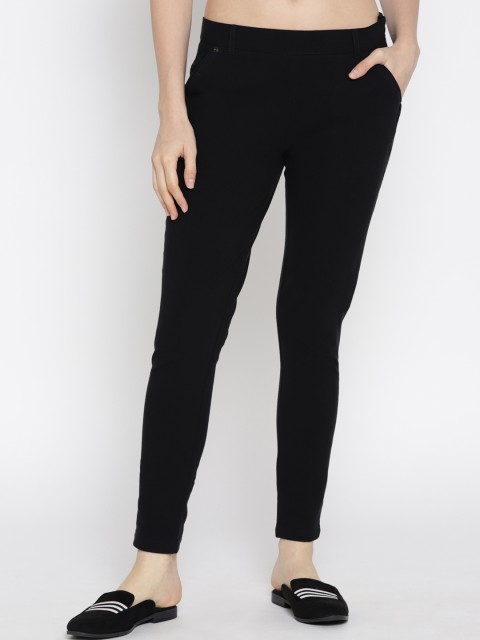 

JUMP USA Women Black Solid Slim Fit Regular Trousers