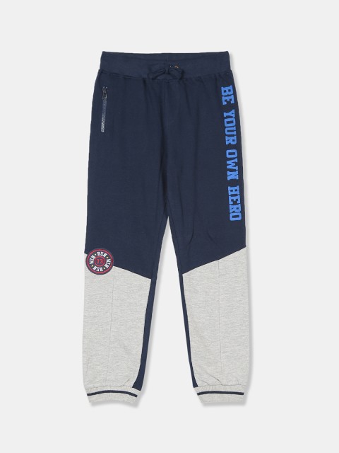 

Cherokee Boys Blue & Grey Melange Colourblocked Straight-Fit Joggers