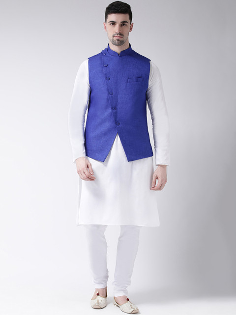 

TABARD Men White & Blue Solid Kurta Set with Nehru Jacket