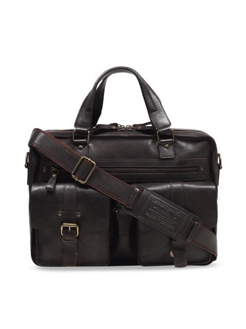 

Da Milano Unisex Brown Textured Leather Laptop Bag