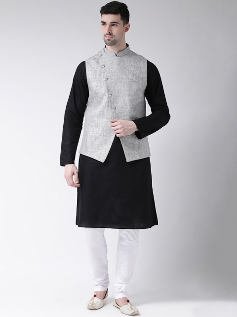 

TABARD Men Black & White Solid Kurta Set with Nehru Jacket