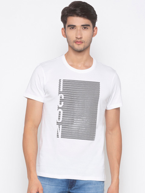 

Globus Men White & Black Striped Round Neck T-shirt
