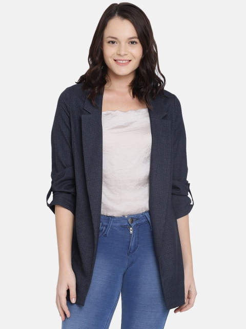 

ISU Women Navy Blue Self Design Open Front Jacket