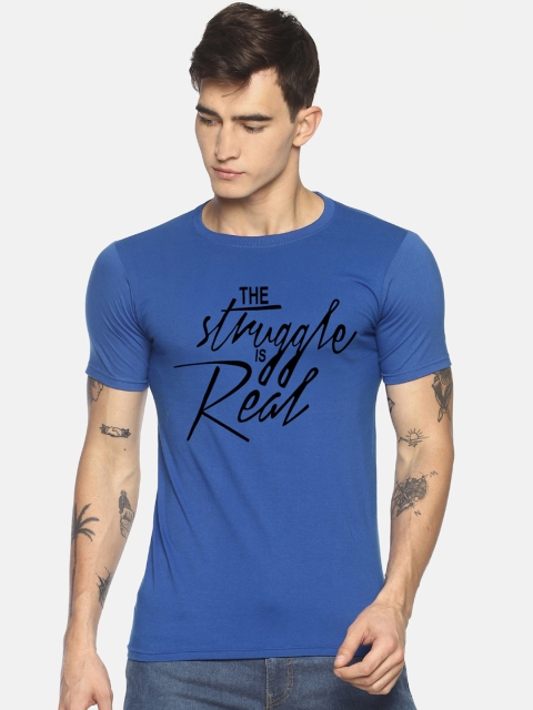 

Le Bison Men Blue Printed Round Neck T-shirt